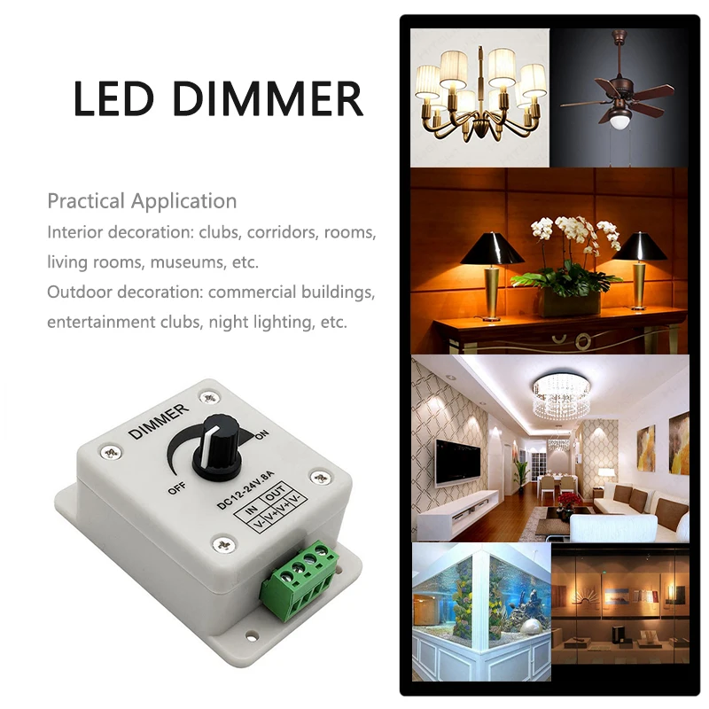 New LED Dimmer Knob Switch DC 12V 24V 8A Adjustable Brightness Lamp Bulb Strip Driver Single Color Light Power Supply Controller