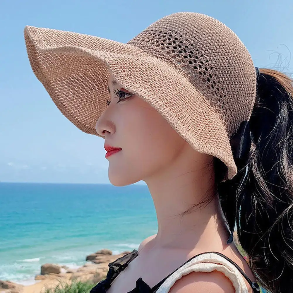 Summer Straw Hat Women Korean Bow Empty Sun Hats 여름모자 Foldable UV Protection Wide Brim Female Beach Visor Caps