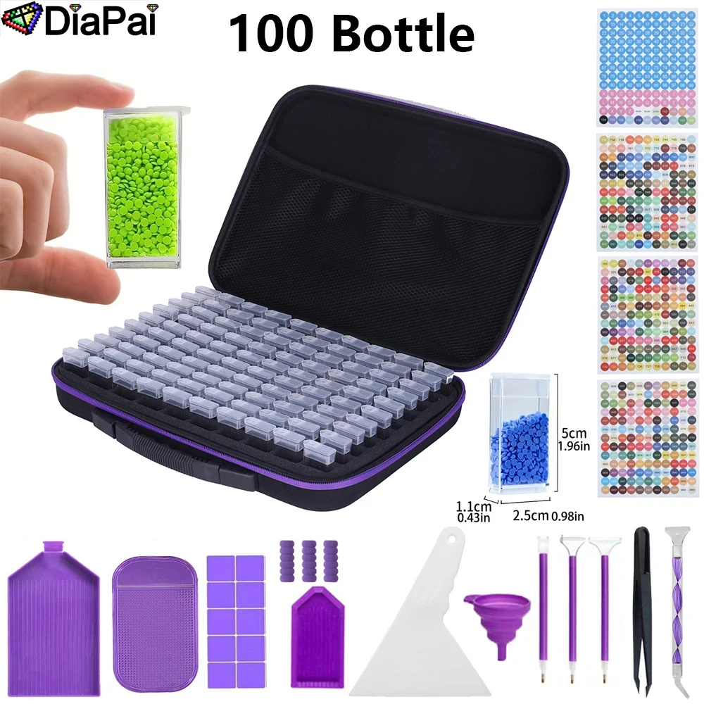 DIAPAI 100 Slot Diamond Painting Storage Bag with Accessories Kit, Fabric Organizer Bead Art Tools Container Set for Craft Lover