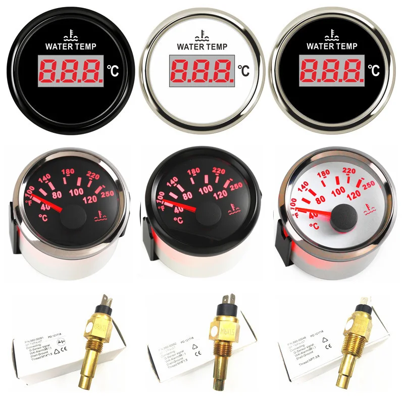 자동 3/8-18NPT M14X1.5 M16x1.5 전기 송신기 수온 센서, 보트 수온 게이지, 온도 알람 포함, 40-120 ℃, 52mm