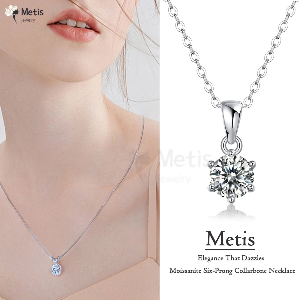 Metis 2.0/1.0/0.5ct VVS1 D Color Moissanite Necklace 925 Soild Sterling Sliver Chain with Certificate Fine Jewelry for Woman