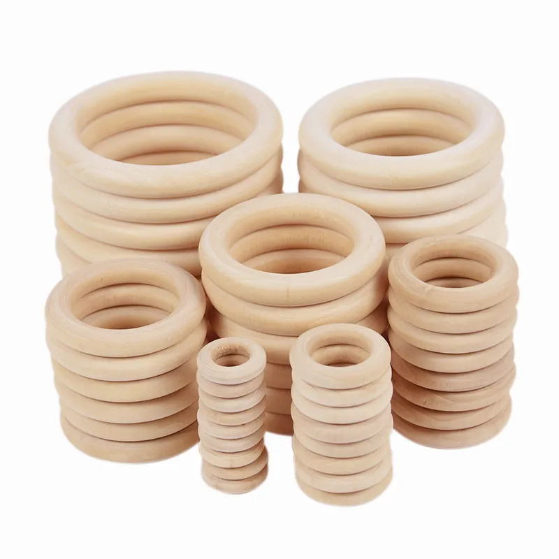 20-80mm Natural Unfinished Solid Wooden Ring Handmade Macrame Wood Hoop Ornaments Wedding DIY Kids Toys Jewelry Making Supplies