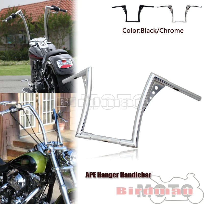 

Steel APE Hanger Handlebar For Harley Chopper Cafe Racer Sportster Touring 12" 16" Rise Fat Bar Drag Z Bar Handle Control Bar