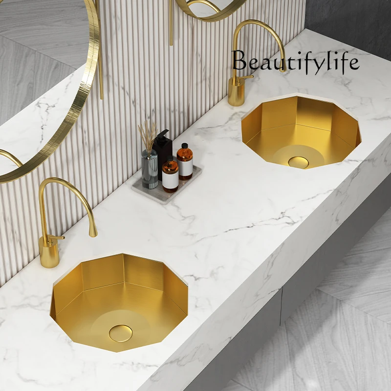 Golden strange stainless steel under-counter basin Hotel bathroom Embedded art basin Bar Wash basin