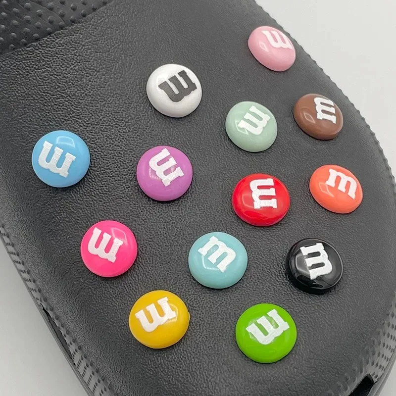 13/26Pcs Funny Letter M Bean Chocolate Candy Pins For Kid's Sandal Small Shoe Charms Decoration Fit Slippers Accessory DIY Parts