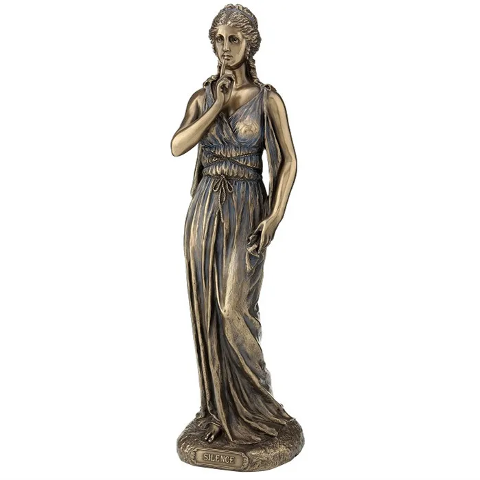 Greek Silence Goddess Resin Statue Antique Bronze Finish Classical Female Figurine Silent Lady Sculpture Home Desktop Decoration