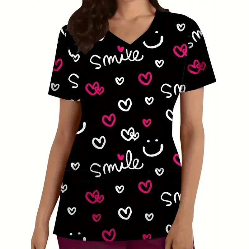 Women's surgical gown SummerVShort-sleeved medical workwear with collar Healthcare Clinical Uniform with Pockets