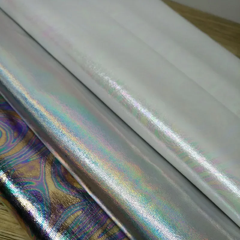 146cm*45cm Shiny Colorful Silver Bronzing Spandex Holographic Fabric Sewing Material Glossy For Costume Dress DIY Stage