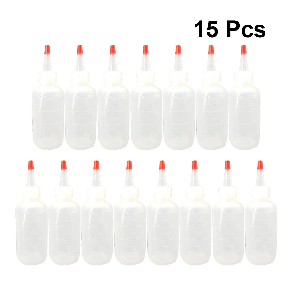 15Pcs Plastic Dispensers Condiment Bottles 120Ml Squeeze Bottles Leakproof Scale Design for Sauce Dressing Sandwich Salad