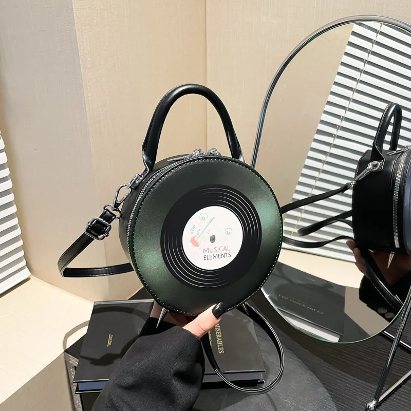 

Персонализированная креативная маленькая круглая сумка, новая модная женская нишевая сумка в форме ретро-записи, женская сумка через плечо из искусственной кожи