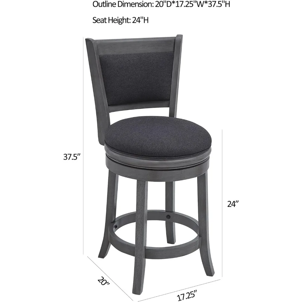 Taburetes de mostrador giratorios tapizados, Taburetes de Bar de cocina, asiento de 24 "de altura, marco de madera, silla, gris oscuro