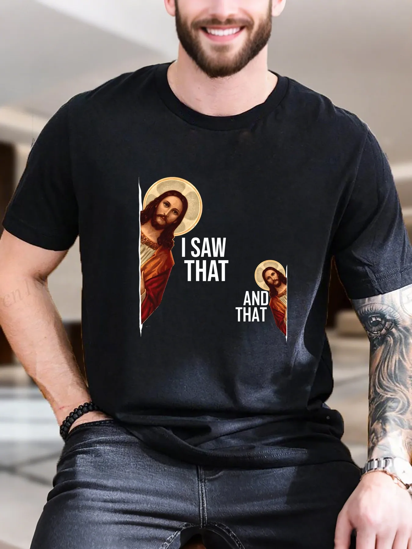 New Arrival Fashion Jesus Print Cotton T-Shirt Men Religious Graphic Tee Soft Breathable Fabric Casual Streetwear Comfort Fit Tr