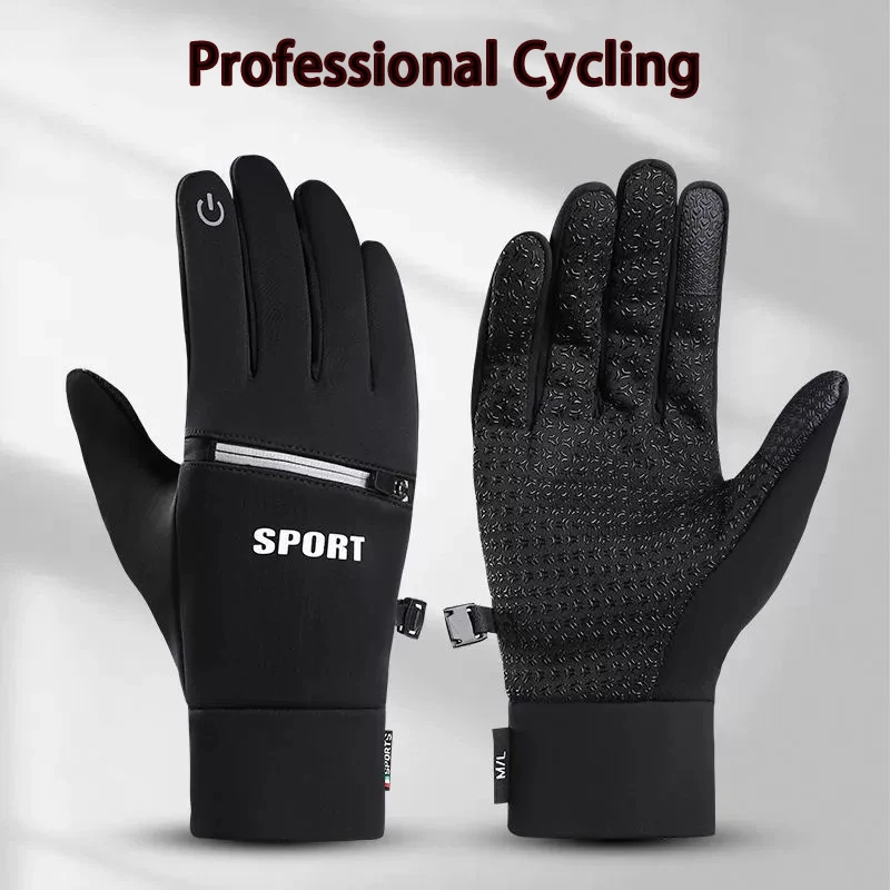 Pocket Zipper Windproof Warm Gloves for Cycling Skiing Climbing Equipment Touch Screen Warm Waterproof Thick Full Finger Gloves
