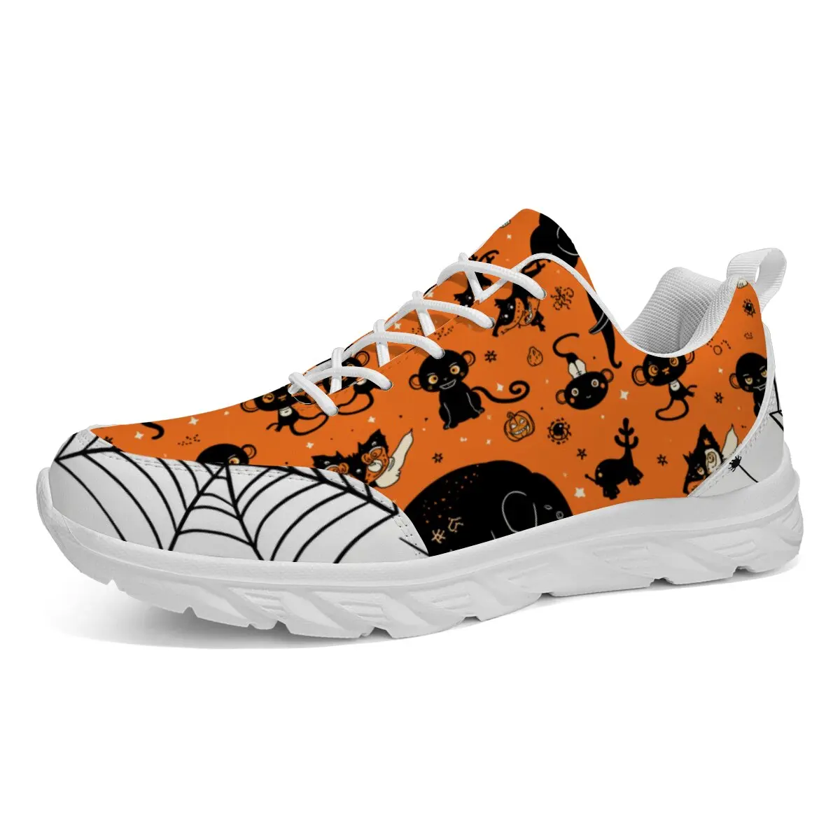 Neue maßgeschneiderte, niedrig geschnittene, leichte und lässige, flache, zweifarbige, fliegengewebte, atmungsaktive Halloween-Geschenk-Sportschuhe mit weicher Sohle