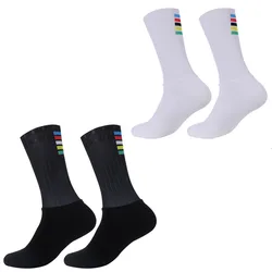 2024 New Anti Slip Silicone Summer Aero Socks Whiteline Cycling Socks Men Bicycle Sport Running Bike Socks Calcetines