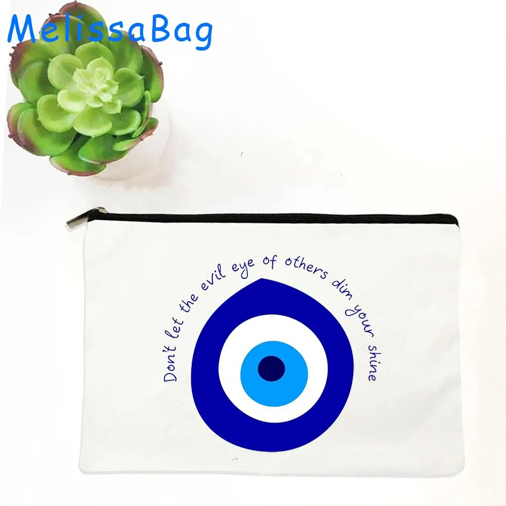 Colorful Mati Blue Evil Eye Moon Mandala Flower Masallah Nazar Canvas Cosmetic Bags Makeup Pencil Case Zipper Pouch Storage Bags