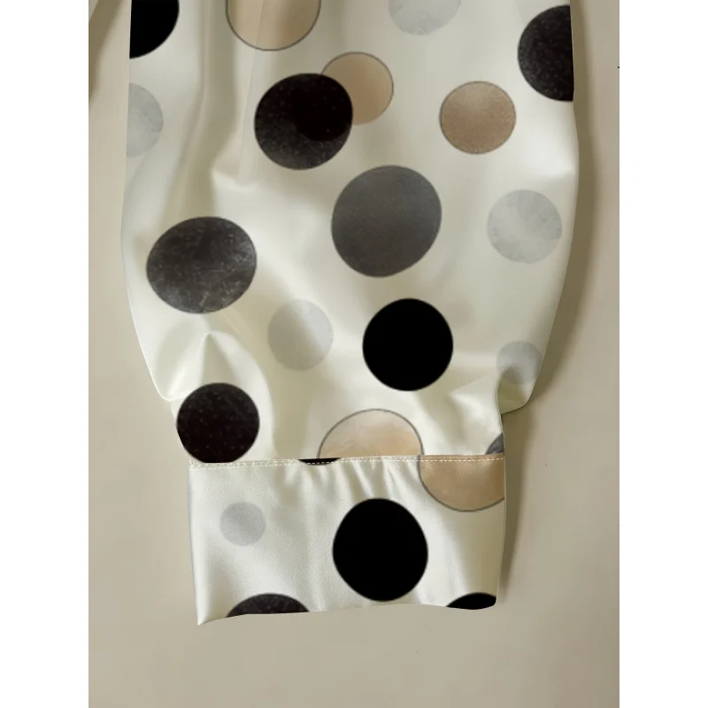20256Women's Elegant Irregular Polka Dot Digital Print Silky Satin Shirt，Collared long-sleeve single-breasted shirt - view 5