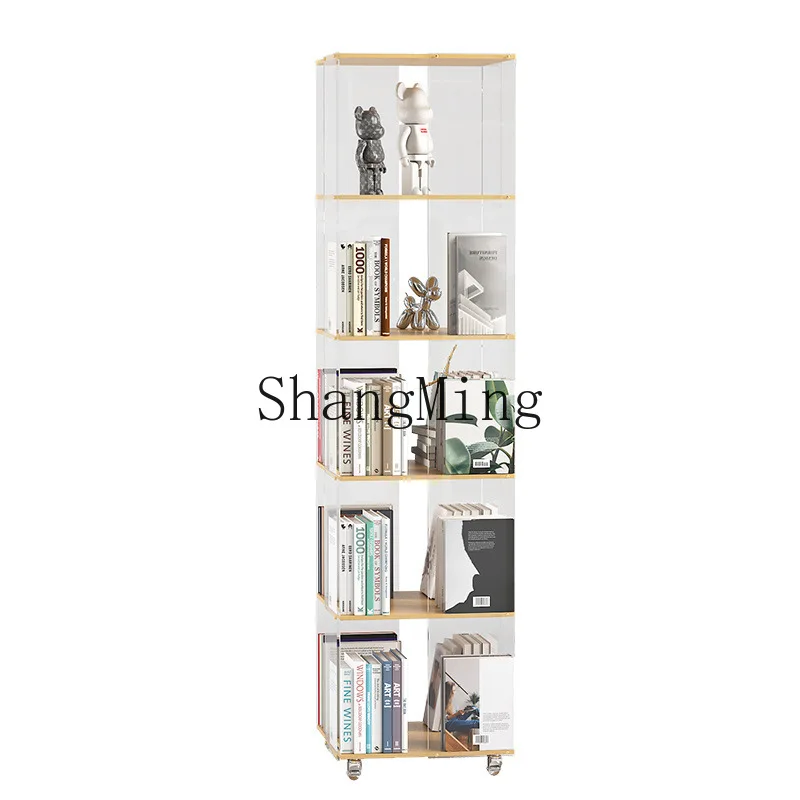 

ZYY modern simple acrylic with wheel floor rotating bookshelf mobile multi-purpose study storage rack