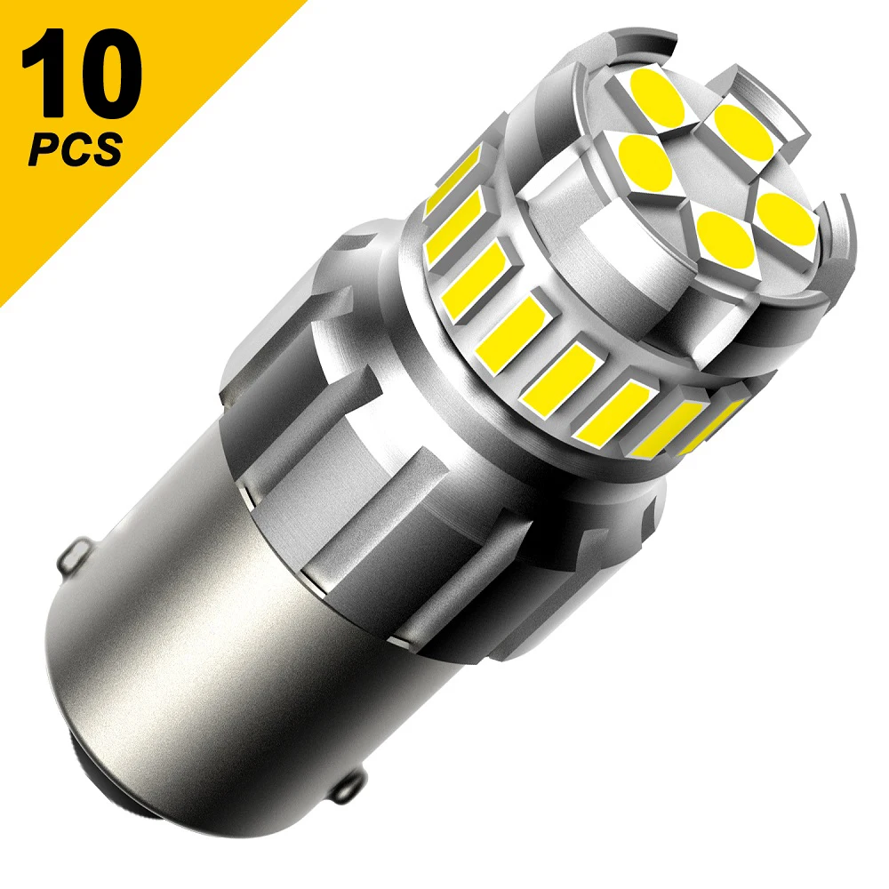 

10 шт. AUXITO 1156 P21W Ba15s Светодиодный лампа DRL Canbus без ошибок парковочные огни для Audi Skoda автомобильная лампа заднего хода 6500K белый