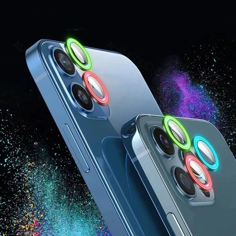 Luminous Camera Protector For iPhone 15 Pro Max 15Plus Full Coverage Metal Ring Glass For iPhone 14Promax 13 12ProMax Lens Cover