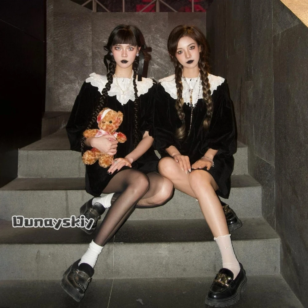 

Anime Addam Cosplay Costumes {Dream ZS} Black Velvet Women'S Dresses Jirai Kei Suits Halloween Disguise for Adult Women Girls