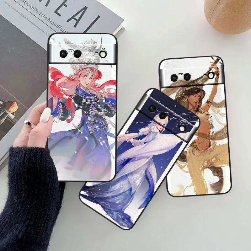 Disney Princess Cartoon Cute For Google Pixel 8 7A 7 6A 6 5A 5 4 4A XL 5G Black Silicon Shockproof Shell Cover Phone Case