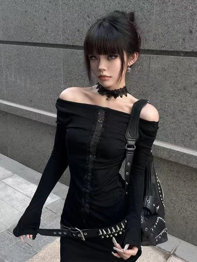 Gothic Y2K Vintage Grunge Snake Print Long Sleeve Tops Women Punk Slim Fit Tees Dark Aesthetic Basic T Shirt 2026 Fashion New
