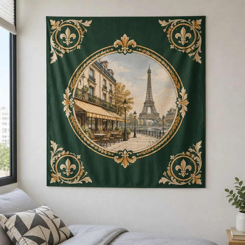 VIKAMA Paris Street Scene Tapestry Wall Hanging, Vintage City Wall Art, French Decor for Living Room Bedroom Study Entryway