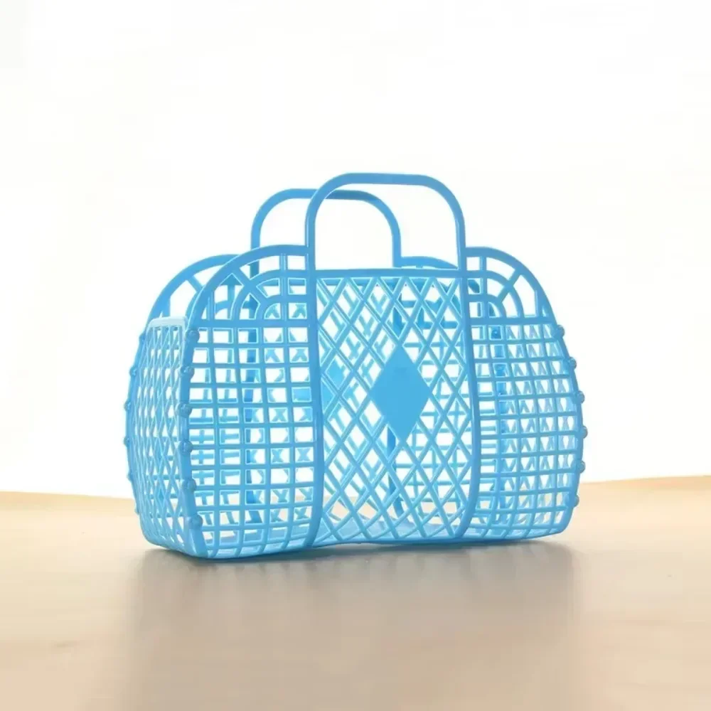 

Hot Sell Large-capacity Bag Hollow Jelly Beach Holiday Portable Tote Bag Reusable and Easy To Clean Plastic Portable Bath Basket