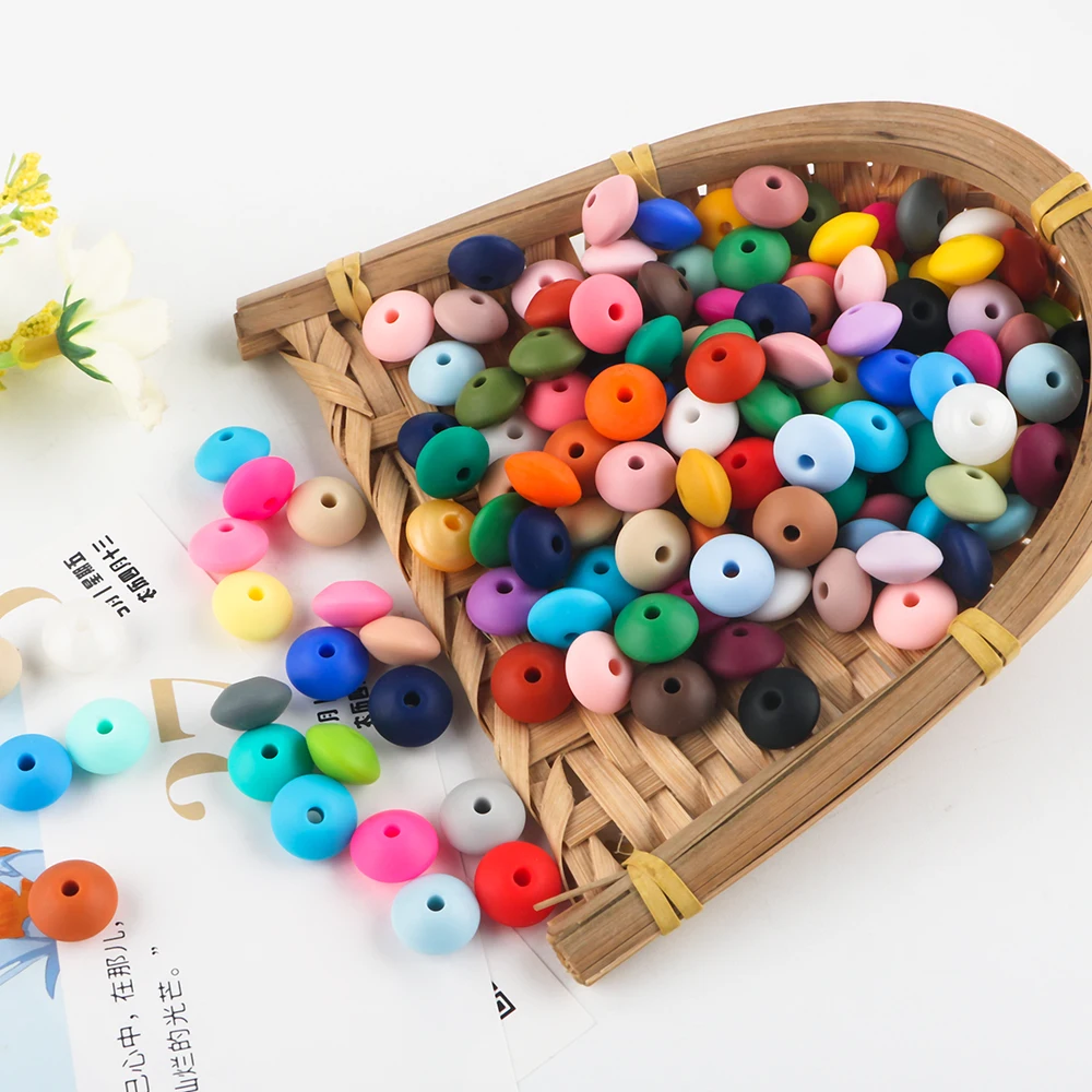 Sunrony 100pcs/lot Silicone Lentil Beads 12mm Charms Abacus Bead DIY Bracelet Necklace Pacifier Chain Jewelry Accessories