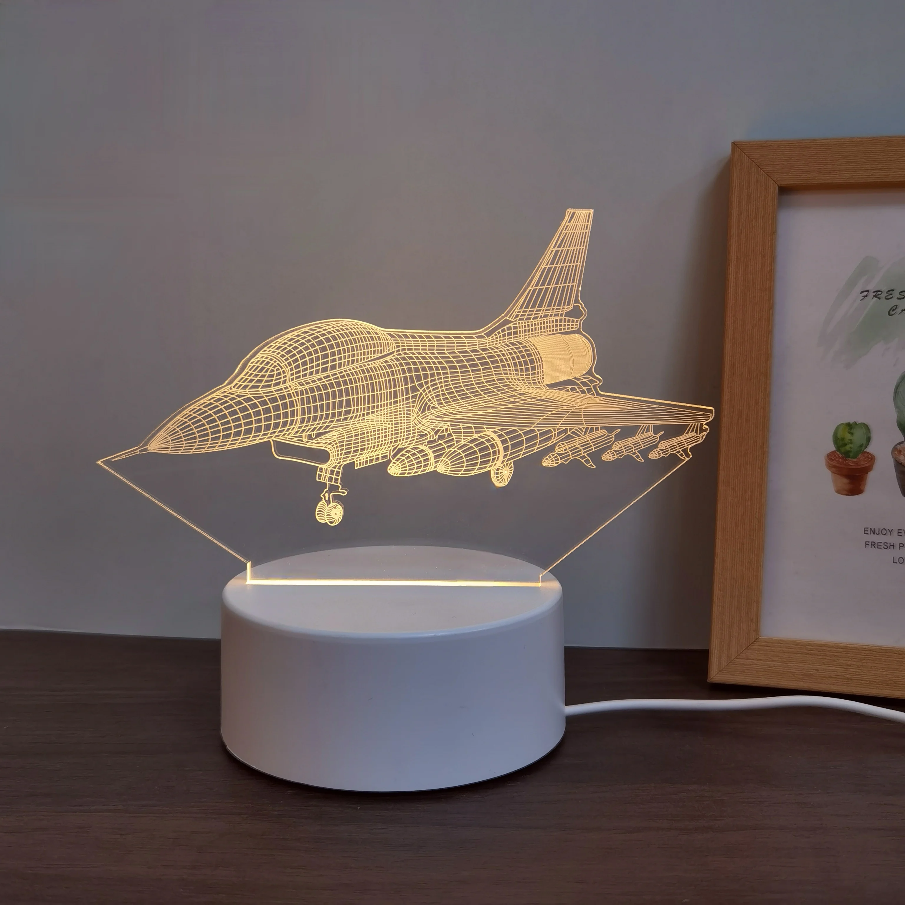 1pc fighter 3D nightlight, wojskowi entuzjaści kolekcji lampy stołowe, prezent świąteczny lampki nocne, nastrojowe światła USB.