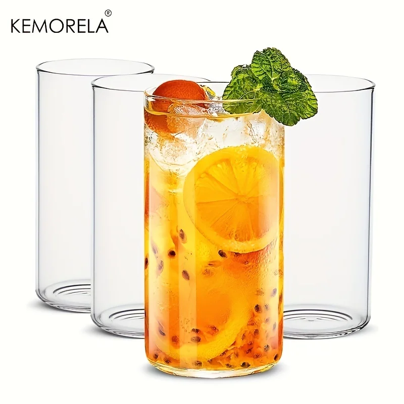 560ml/440ml Glass Water Cup Transparent Round Ball Cup Pearl Milk Tea Juice Glass Beer Cups Milk Breakfast 4PCS Drinkware Set