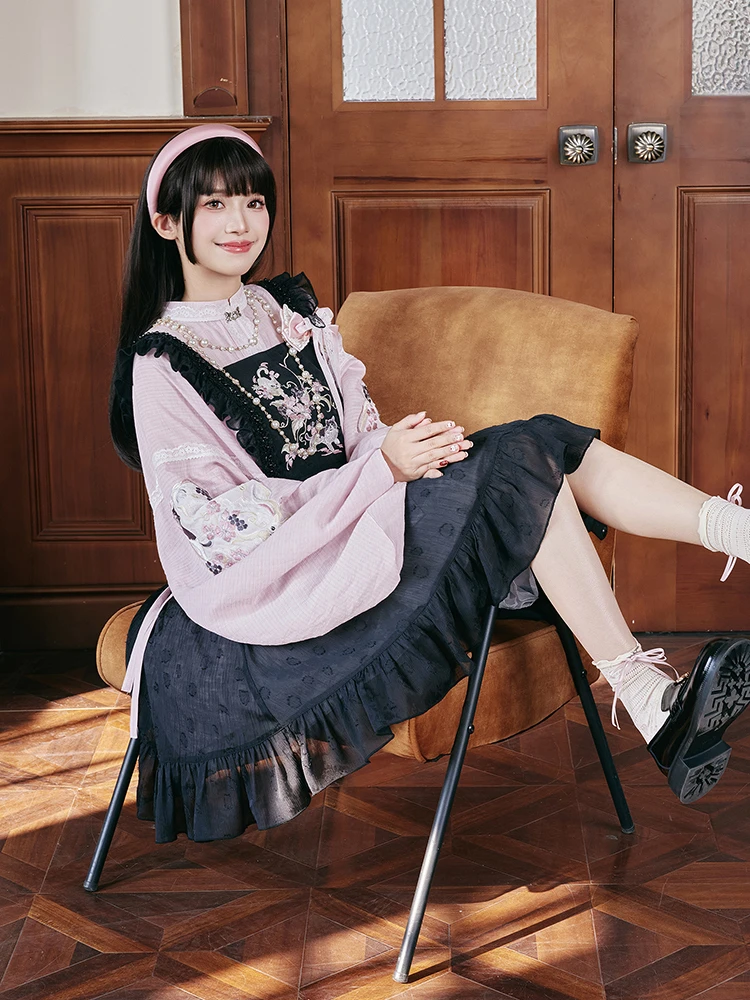 

Sweet Cool Hanfu Women's Pink Improved Stand Collar Pipa Sve Robe National Sle Hanfu Set Spring 2026 New Arrival