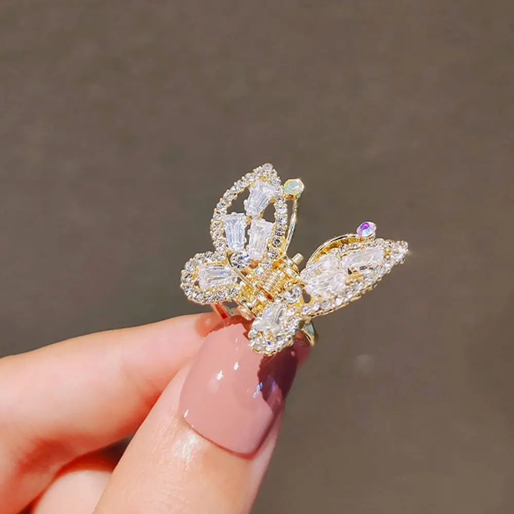 Butterfly Catch Clip Hair Clip Rhinestone Hair Claw Sweet Pearl Hair Accessories Female Fairy Temperament Small Clip