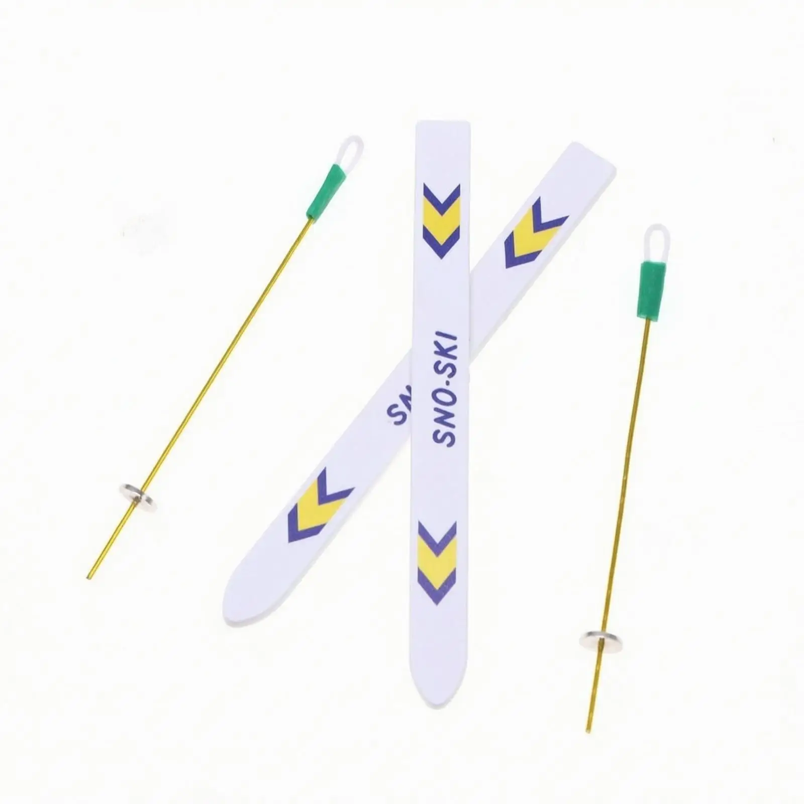 2 Pieces Miniature Wooden Ski Accessory Display-Ready Wooden Miniature Ski Equipment Dollhouse Skis with Poles Natural Wood