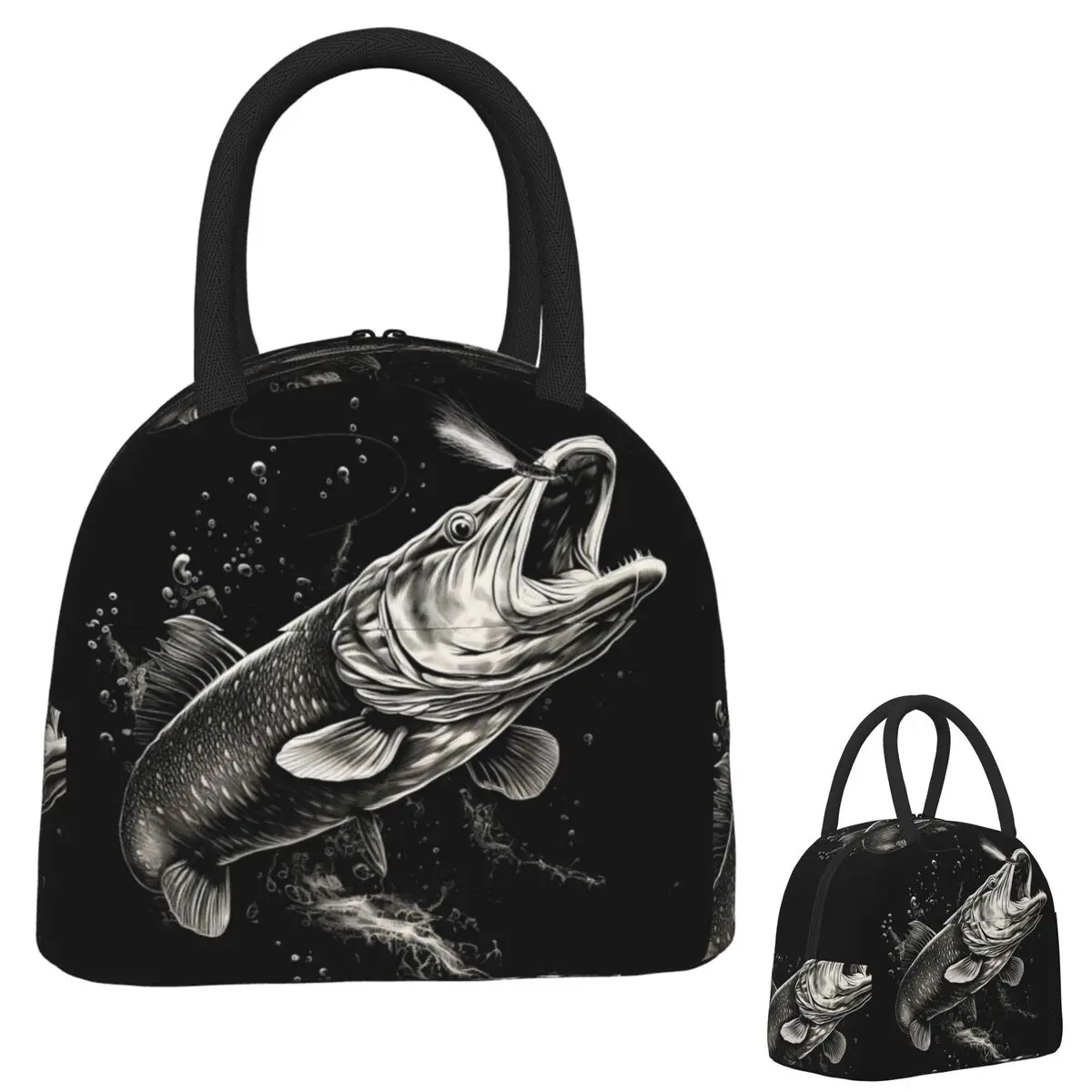 

Fishing Lover Pike Fish Design Insulated Lunch Bag for Women Kids Portable Food Boxes Thermal Lunch Box Tote