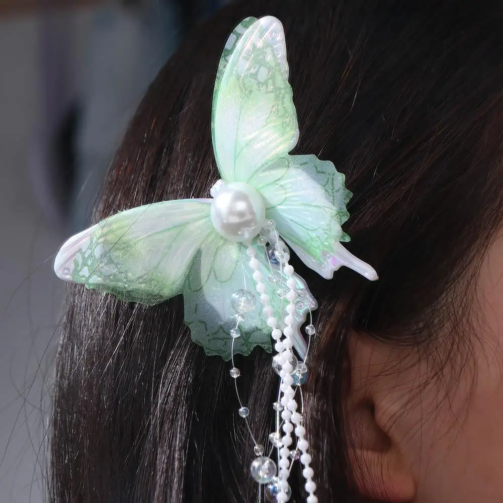 

Изысканная заколка-бабочка из бисера, сетчатые заколки с кисточкой, зажим в виде утконоса, китайский стиль, заколка для волос с имитацией жемчуга и бабочки, женская заколка для волос
