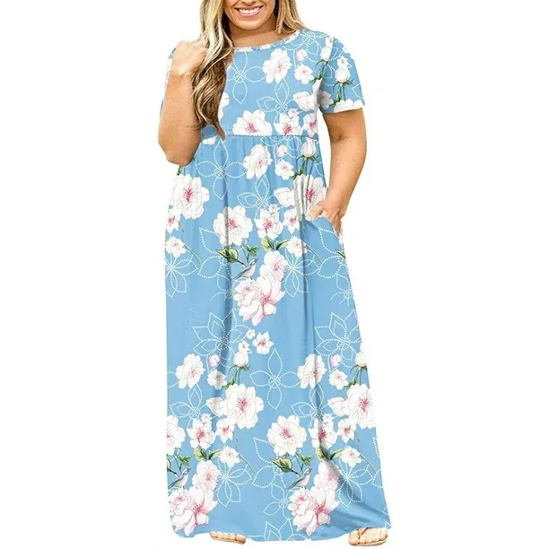 Verão 2024 plus size feminino redondo ne ort sve impresso longo dr cor pura moderno sle midi dr para senhoras plus size