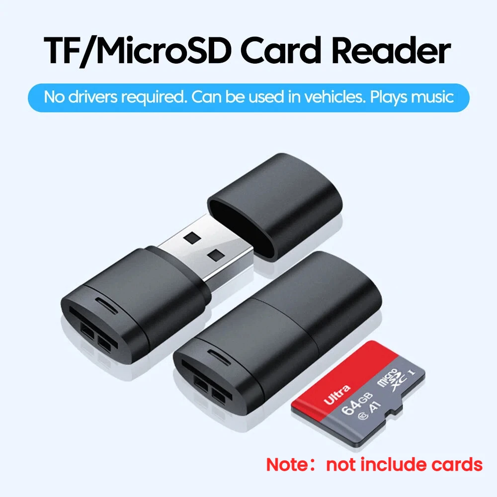 Leitor de cartão mini TF USB2.0 para adaptador de cartão de memória TF para acessórios de PC e laptop, leitor de cartão MicroSD de alta velocidade para carro