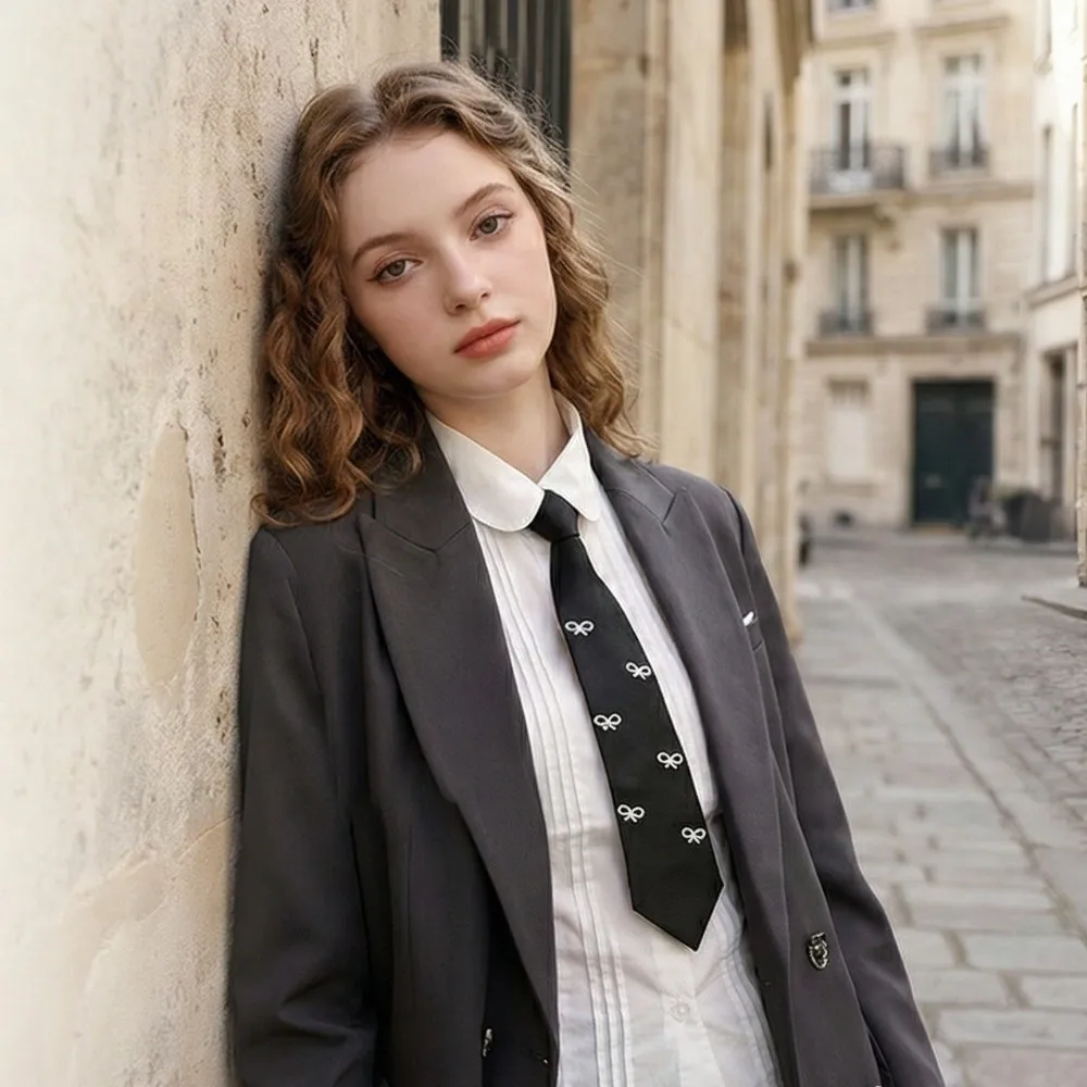 

Elegant Bow Pearls Tie Korean Style Black Hand-beaded Long Necktie Choker Collares Shirt Tie JK Uniform Decoration