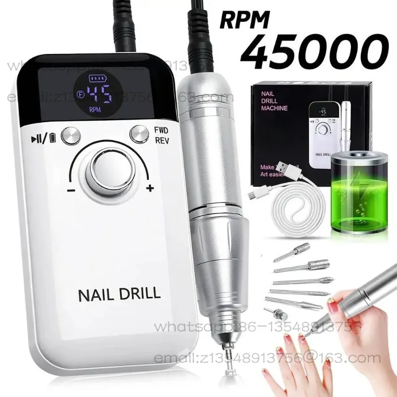 45000RPM Wireless Electric Nail Drill Machine Rechargeable Professional Nail File for Nails Gel Polish Acrylic Manicure Supplies