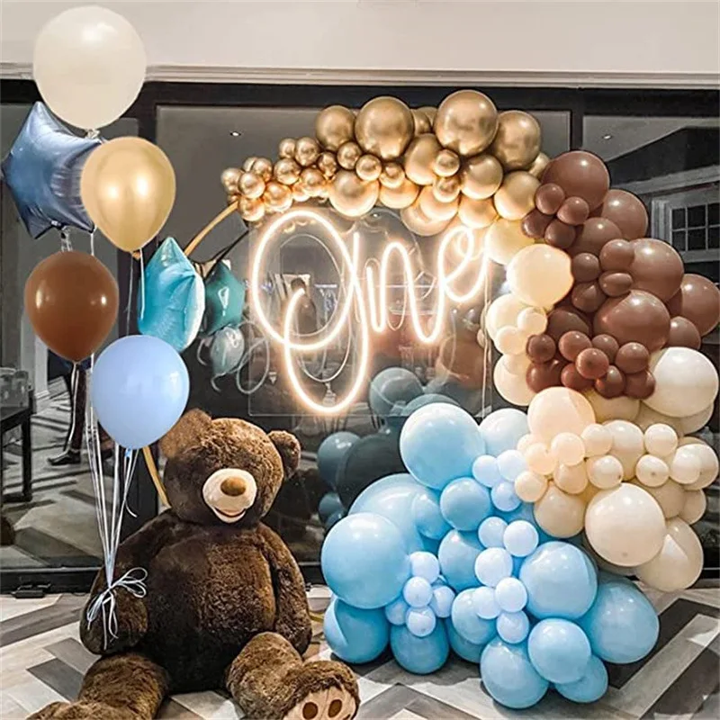 Hot Selling Blue Brown Coffee Balloon Wreath Baby Shower Boy Birthday Party Jungle Themed Gender Reveal Decoration