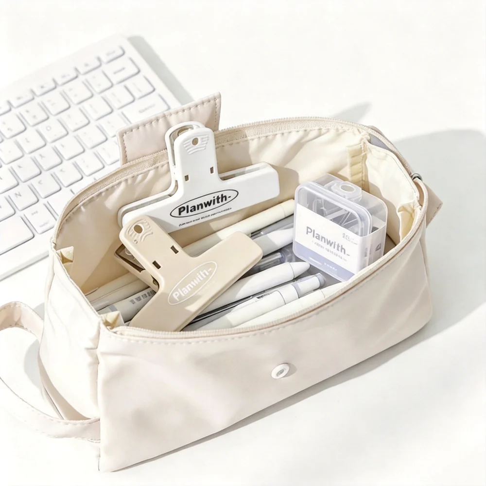 Student Stationery Organizer Wear-Resistant Minimalist Nylon Pencil Bag Large Capacity Stationery Pouch Sturdy For Students