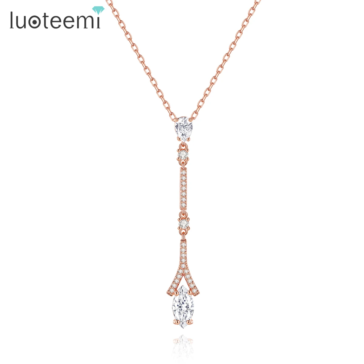 

LUOTEEMI Rose Gold Necklace Cubic Zirconia Trendy Retro Drop Chain Dainty Vintage Design Jewelry for Women Girls Party Accessory
