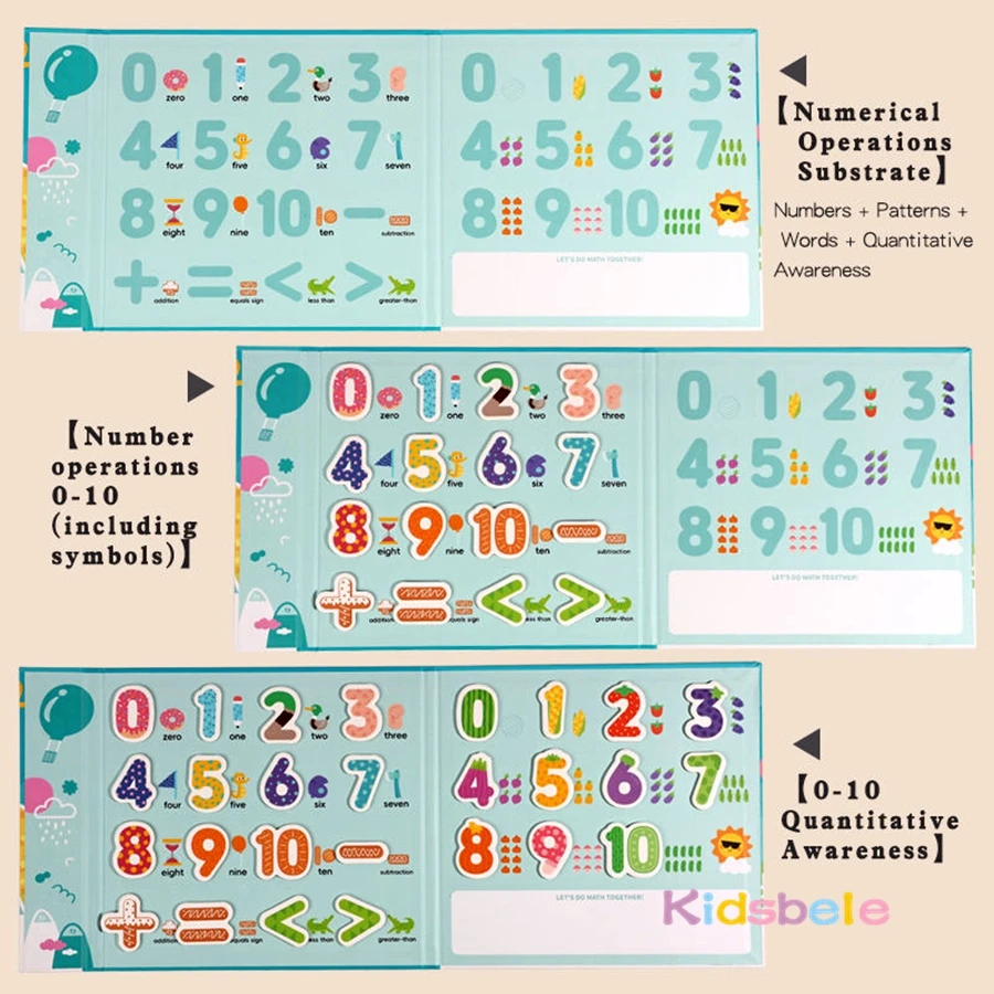 Magnetisches ruhiges Buch für Kleinkinder, Buchstaben/Zahlen, Erkenntnis, Montessori-Wörter, Mathematik-Lernbuch, STEM-Magnetaufkleber, Spielzeug, Puzzle-Spielzeug