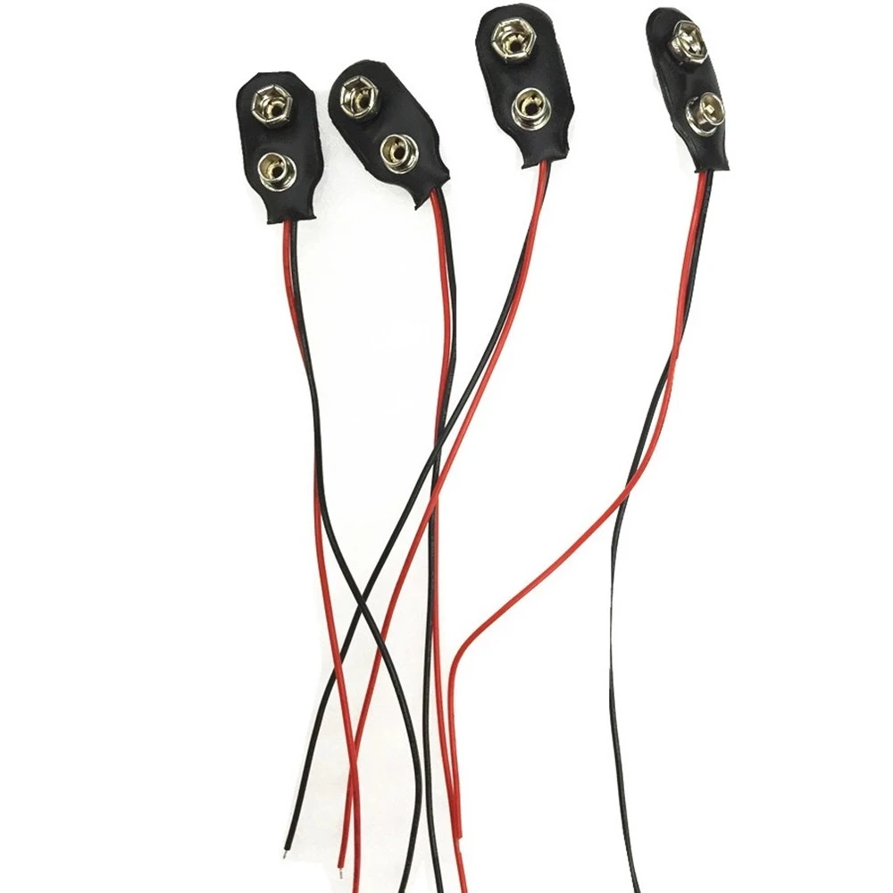 Style I 9V Battery Snap Connector With UL1007 150mm Wires Black Leather Case Copper Button