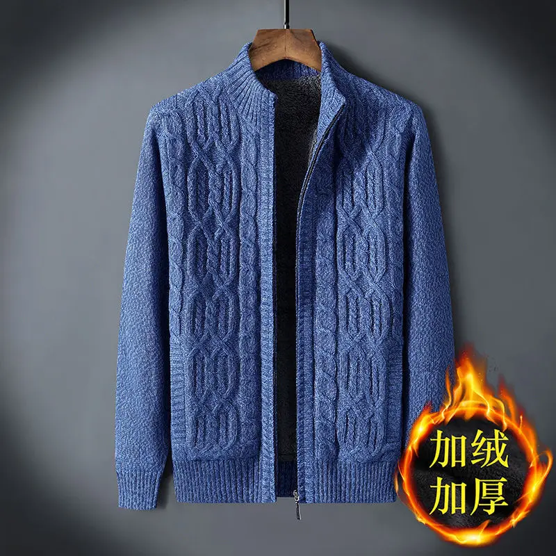 الشتاء الصوف مبطن سميكة الرجال سترة معطف فضفاض حجم كبير نصف الياقة المدورة محبوك سترة دافئة مضفر الرجعية سترة #1