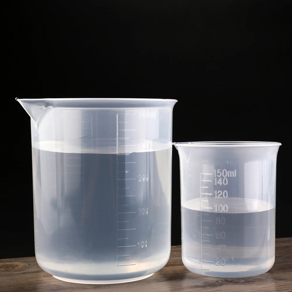 

5Pcs Transparent Plastic Beaker Graduated Measuring Cups for School Lab Baking 50ml 100ml 250ml 500ml 1000ml