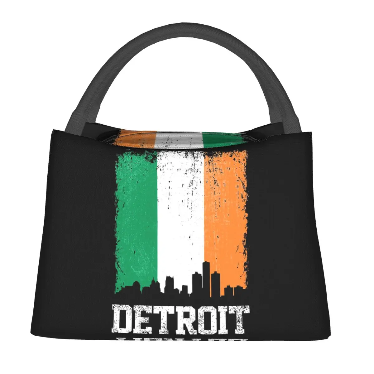 Vintage Detroit Irish Flag Skyline Pride Insulated Lunch Bag for Women Children Portable Food Boxes Thermal Lunch Box Tote