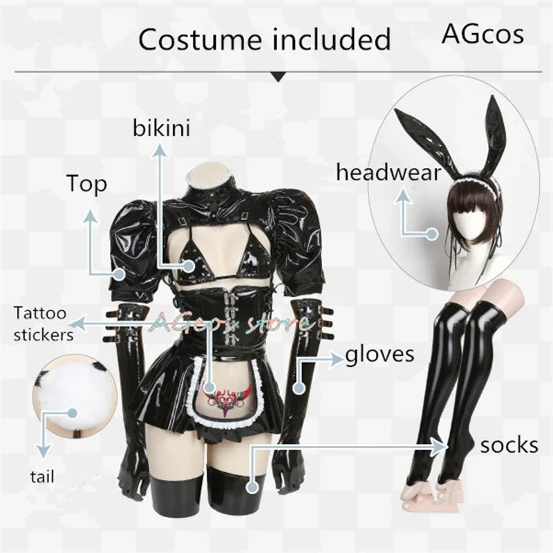 Agcos original design dark dyale darkness maid girl cosplay costume woman lovely bikini leather lingeries Sexy Cosplay